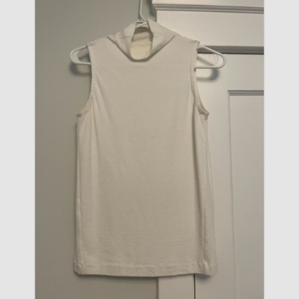 Club Monaco Shirt Women's XS Sleeveless Viscose Stretch Turtleneck White